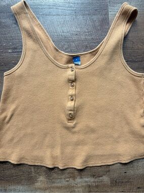 Old Navy Tan Ribbed Henley waffle Crop Tank